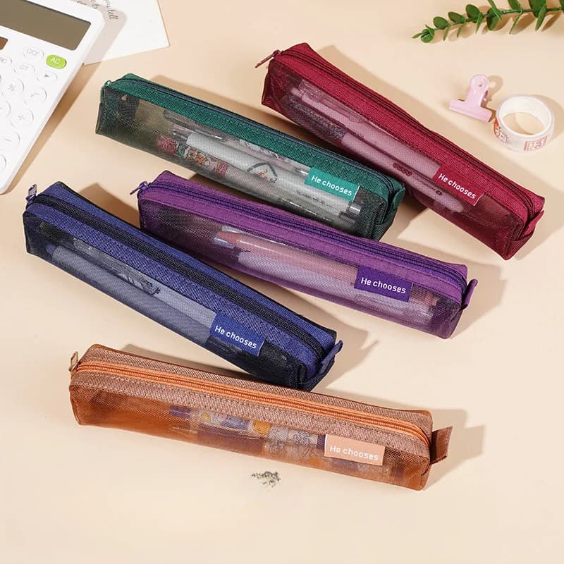 1 Pcs Simple Mesh Transparent Pencil Case Storage Pen Bag Zipper Pouch Portable Mini Cute Stationery Office School Supplies