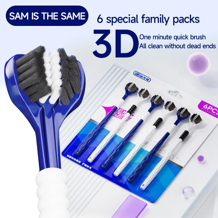 3D Manual Toothbrush 6pcs Three sided U-shaped Soft Toothbrush for Comprehensive Oral Cleaning for Adults, Men and Women, Coup