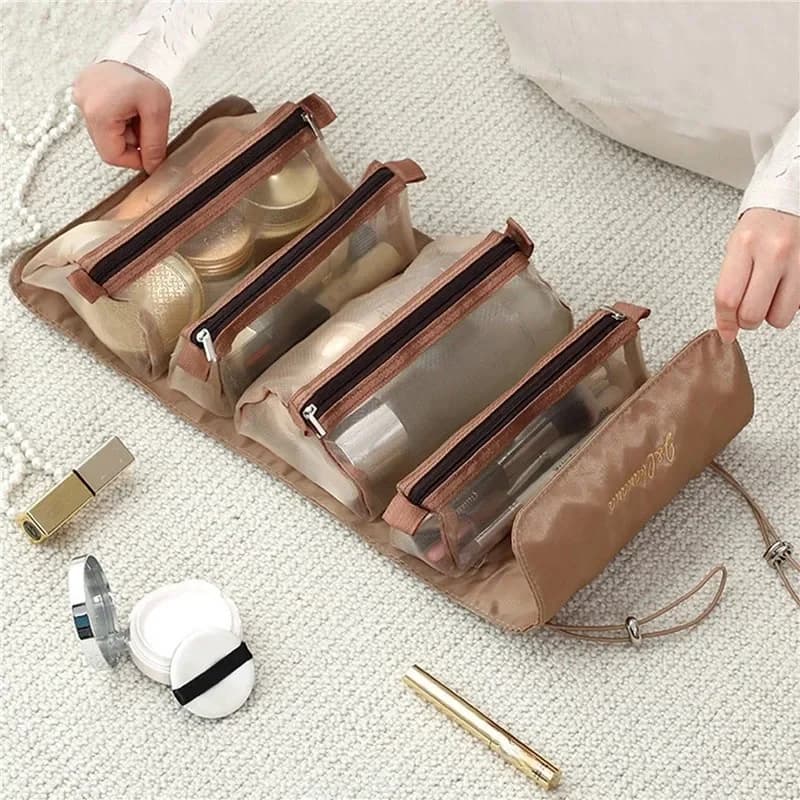 4 in 1 Makeup Bags Detachable Cosmetic Bag Portable Large Capacity Portable Folding Travel Cosmetics Storage Toiletry Bag