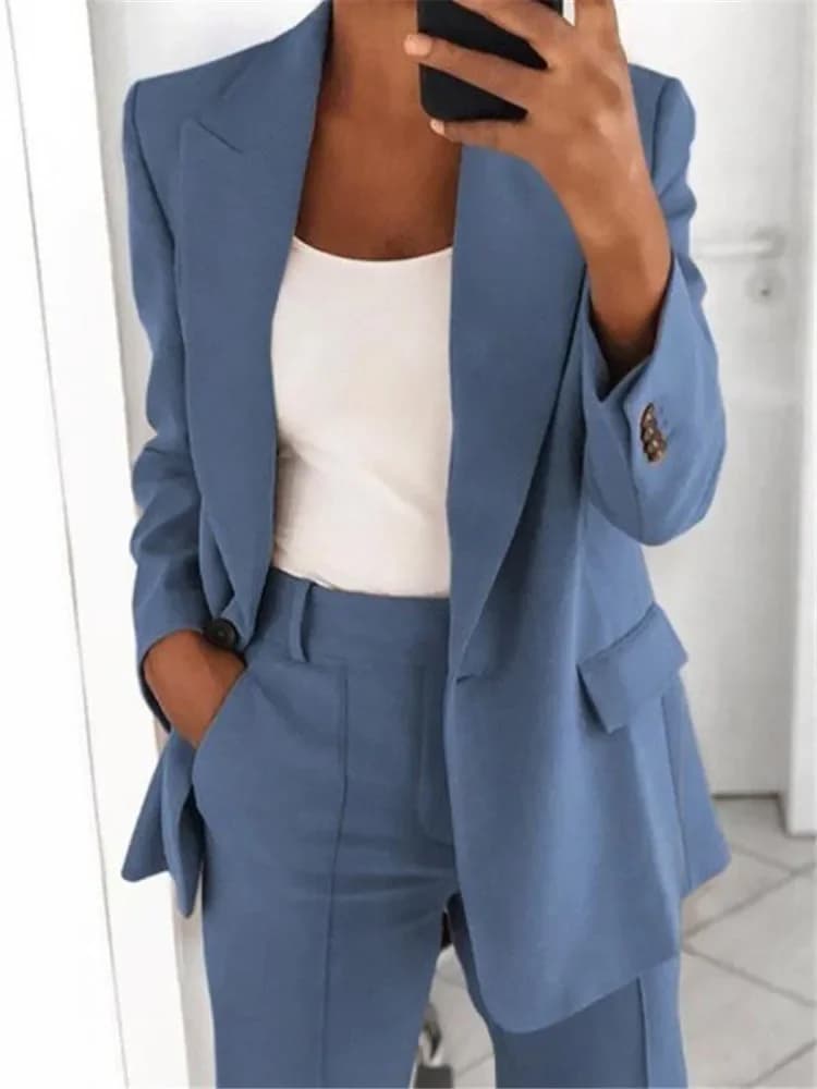 2025 S-5XL Women's Blazer Casual Long-sleeved Top Solid Color Suit Collar Button Simple Temperament Commuter Plus Size Blazer