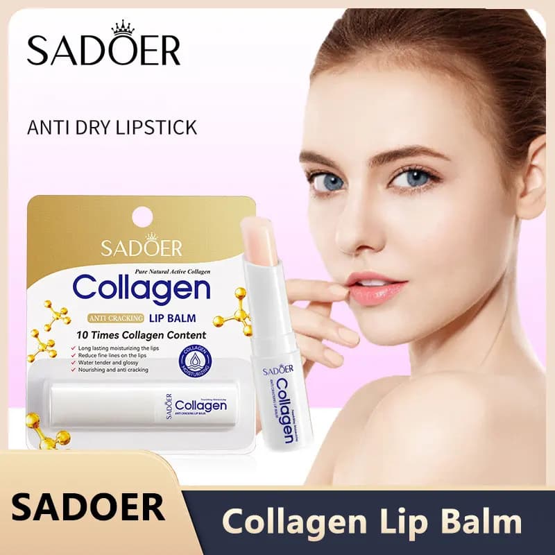 SADOER Collagen Lip Balm - Moisturizing Anti-Cracking, Brightening & Repairing Lip Care with Nourishing Hydration 