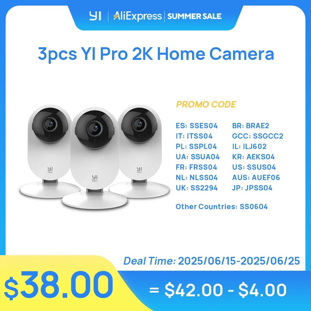 YI Pro 3pc Kits 2K Home Camera Wi-Fi IP Security Surveillance Smart System with Night Vision Baby Monitor on iOS, Android App
