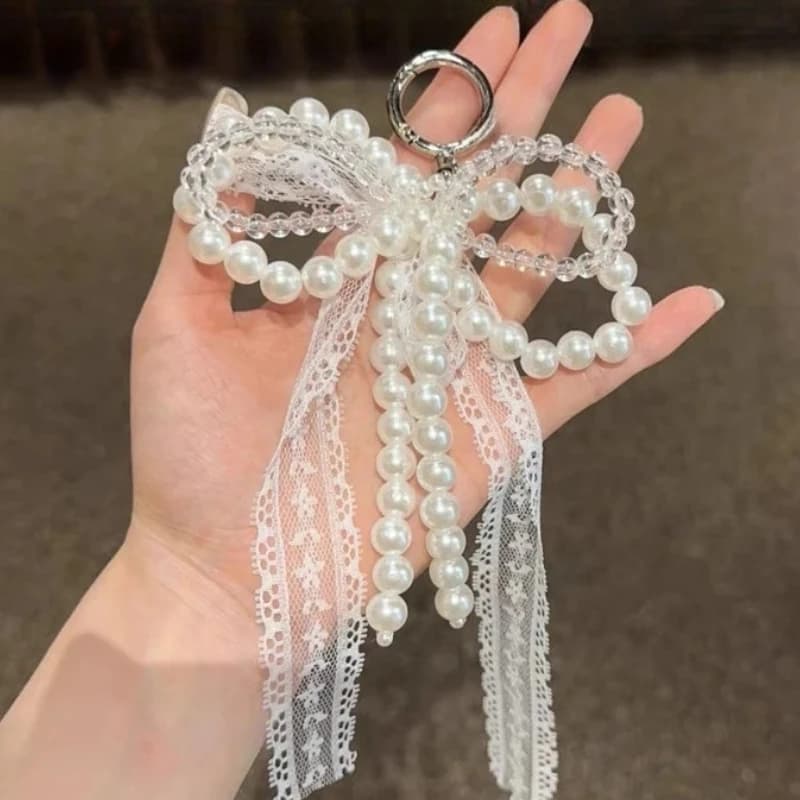 2025 New Korean Sweet Pearl Bow Keychain Heart Pendant Keyring Y2K Aesthetic Key Holder for Girls Bag Pendant Accessories