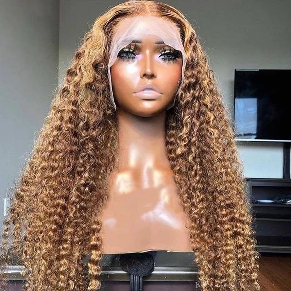 HD Highlight Wig Human Hair Deep Wave Frontal Wig Honey Blonde Lace Front Wigs For Women Brazilian Glueless Curly Human Hair Wig