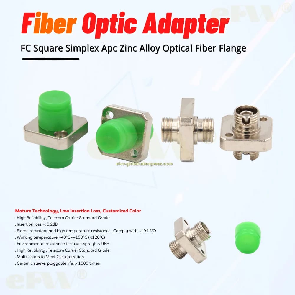 10pcs Fc Square Simplex Apc Zinc Alloy Green Dust Cap Optical Fiber Flange Coupler Adapter Electrical Grade