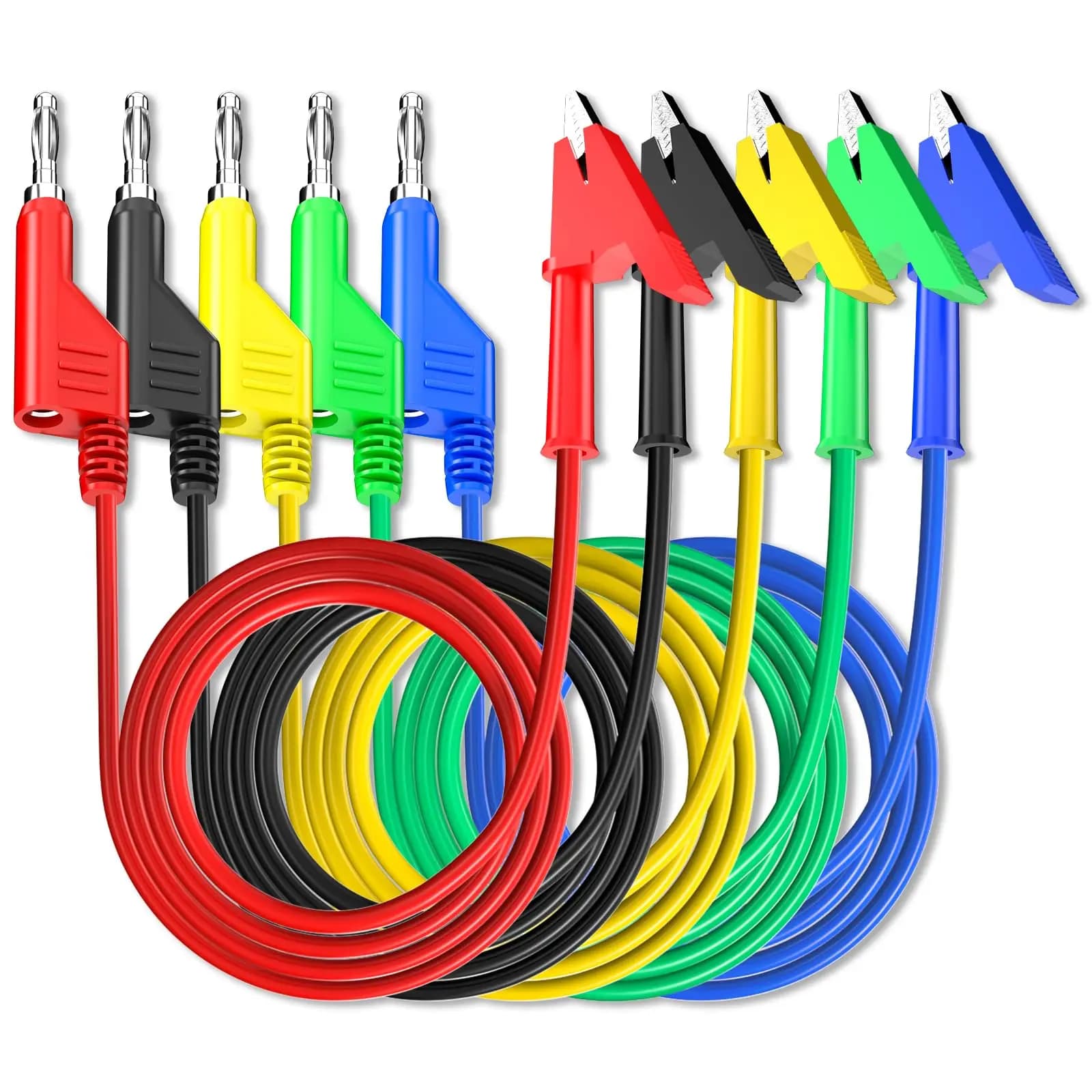 5PCS Test Leads 4mm Stackable Banana Plug to Crocodile Alligator Clips Flexible Cable Wire 3.3ft/1m for Electrical Testing