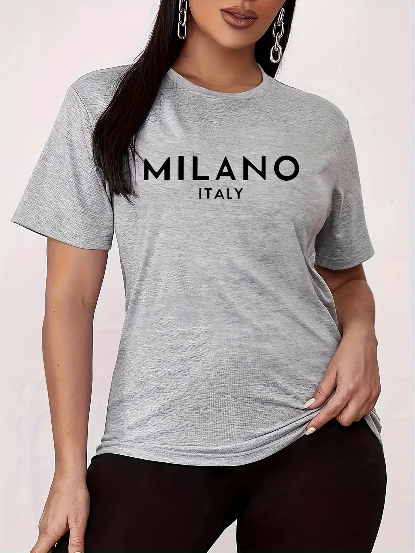 MILANO Graphic Tee Chic Casual Comfort, Short Sleeve Breathable Ideal for Spring & Summer Fashion - Curvy Women's Apparel