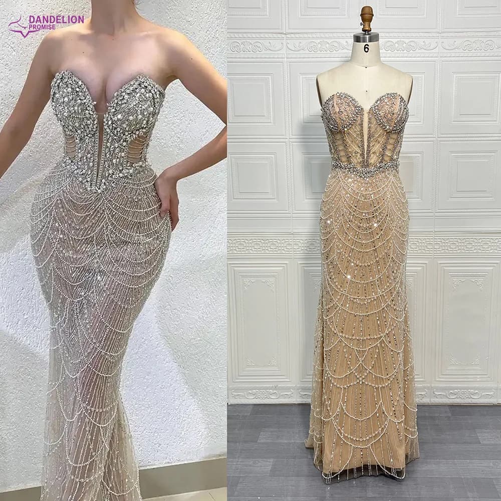 Eelgant Strapless Mermaid 2024 Evening Night Dress for Women Luxury Beads Design Arabic Formal Prom Wedding Party Gowns