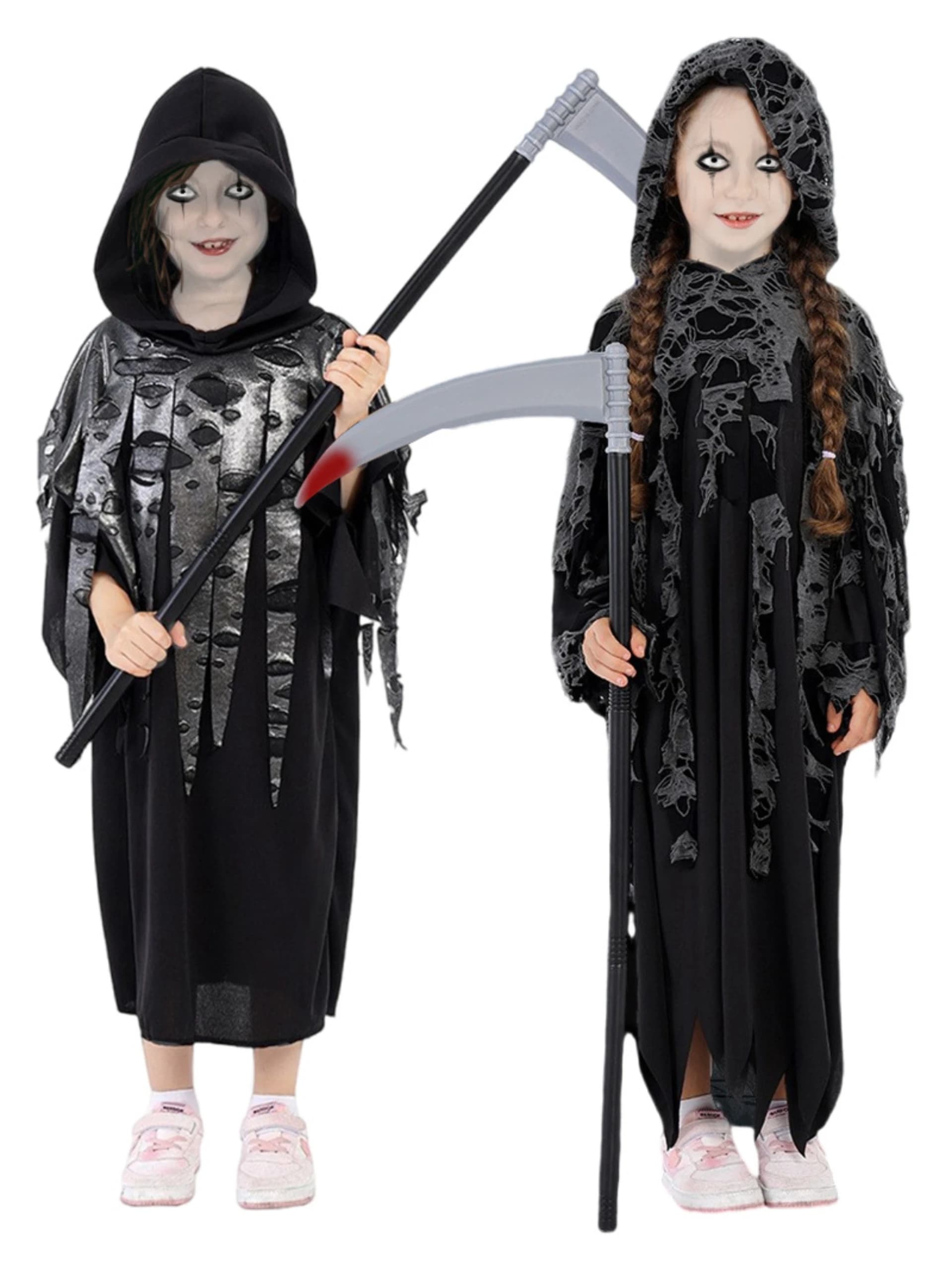Scary Death Reaper Costume for with Hooded Cloak and Scythe Prop, Perfect for Halloween