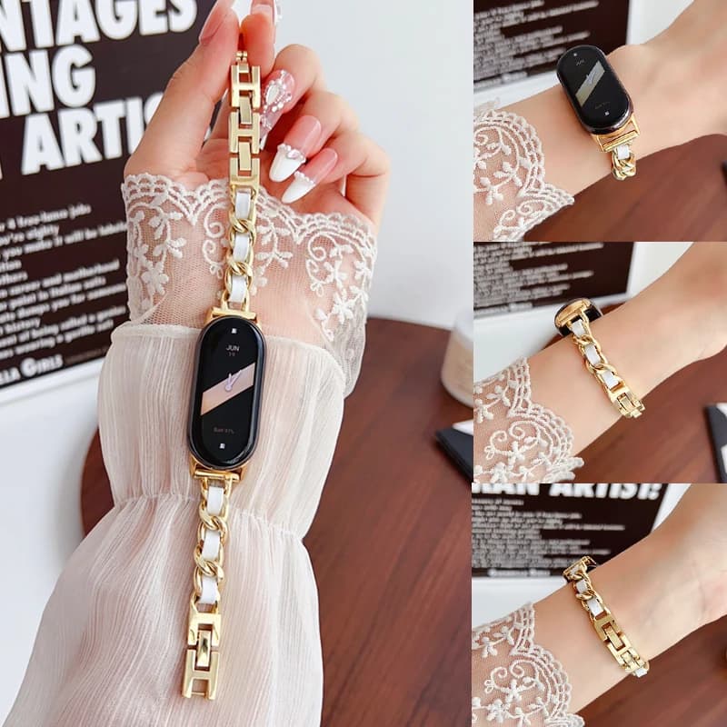 Fashion Metal PU Leather Strap for Xiaomi Mi Band 8 9 Women Slim Bracelet for MiBand 9 8 NFC Smartwatch Wristband for Mi 9 Belt