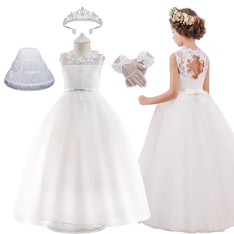 Formal Children Wedding Lace Flower Girls Backless Hollow Long Graduation Dresses Gala Elegant Prom Bride Luxury Party Dress