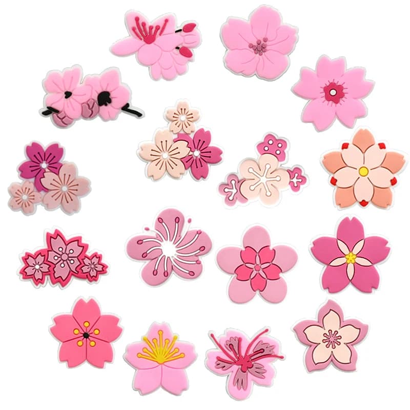 Cute Pink Flower Shoe Charms for Crocs Pin Accessories Decoration Bracelet Wristband PVC Pin Women Party Gift