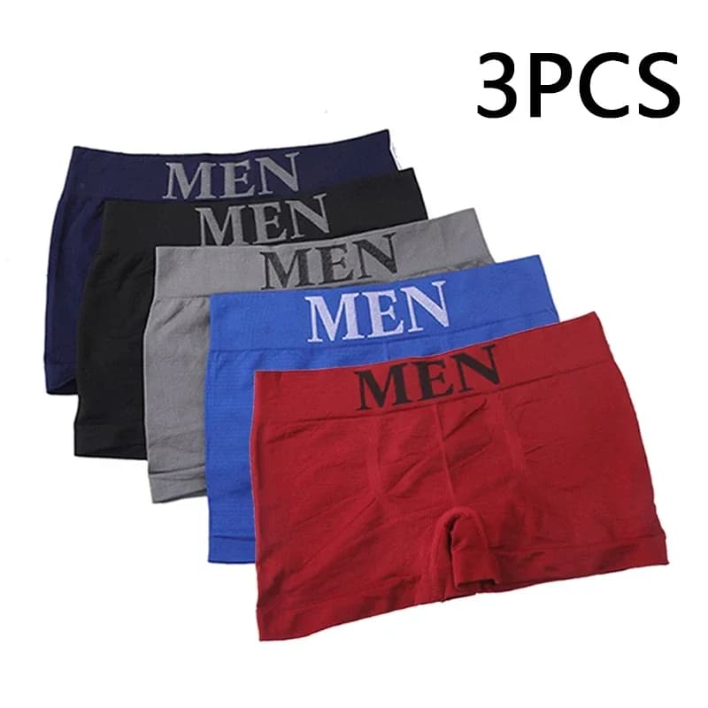 3 Pcs Men's Panties Underwear Boxers Breathable Man Boxer Solid Underpants Comfortable Male Brand Shorts Black Blue Underwear