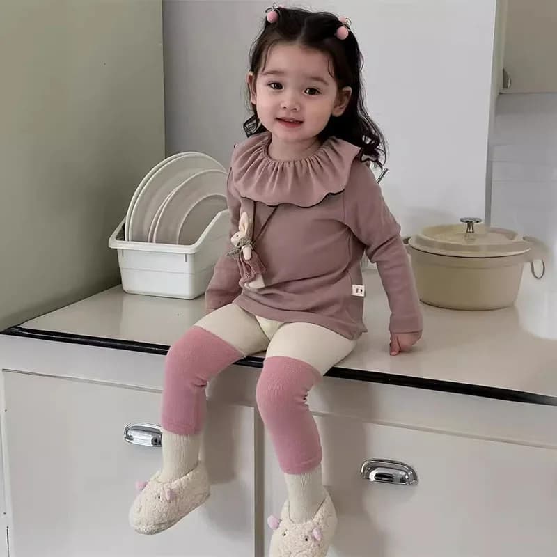 MILANCEL New Autumn Baby Clothes Set Toddler Cute Lotus Leaf Collar Bottoming Shirt Infant Girls Color Blocked Leggings