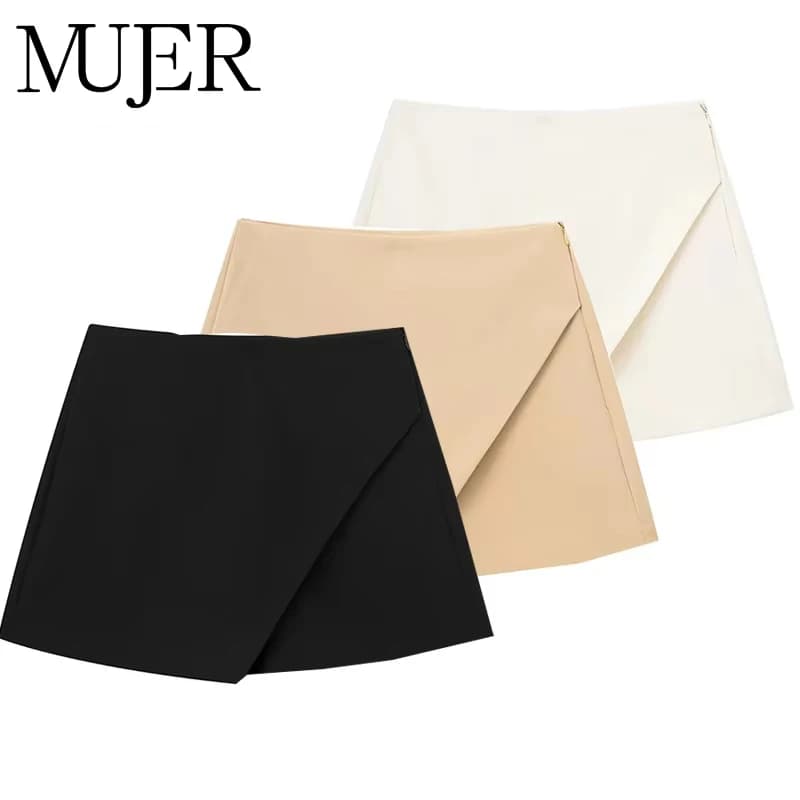 MUJER Black Skirt Shorts Women High Waist Mini Skirt Shorts Woman Fashion Asymmetric Skort For Women 2025 Summer Short Skirts