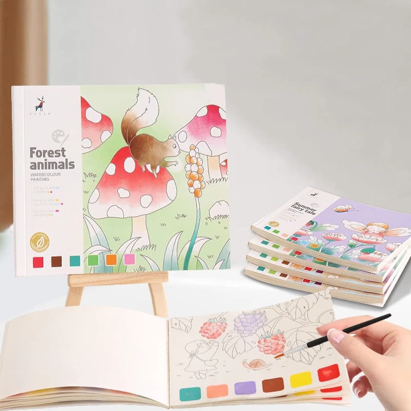 Watercolor coloring book gouache doodle drawing book children's drawing book comes with pigment watercolor drawing paper