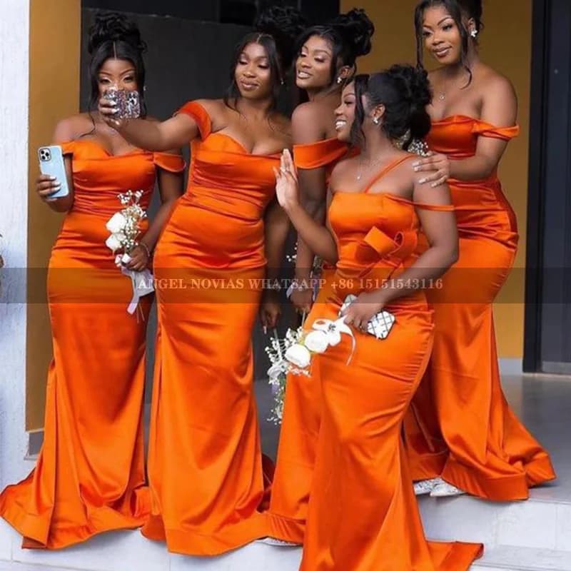Customized Mermaid Orange Bridesmaid Dress Off Shoulder Evening Prom Formal Party Birthday robe demoiselle d honneur femme