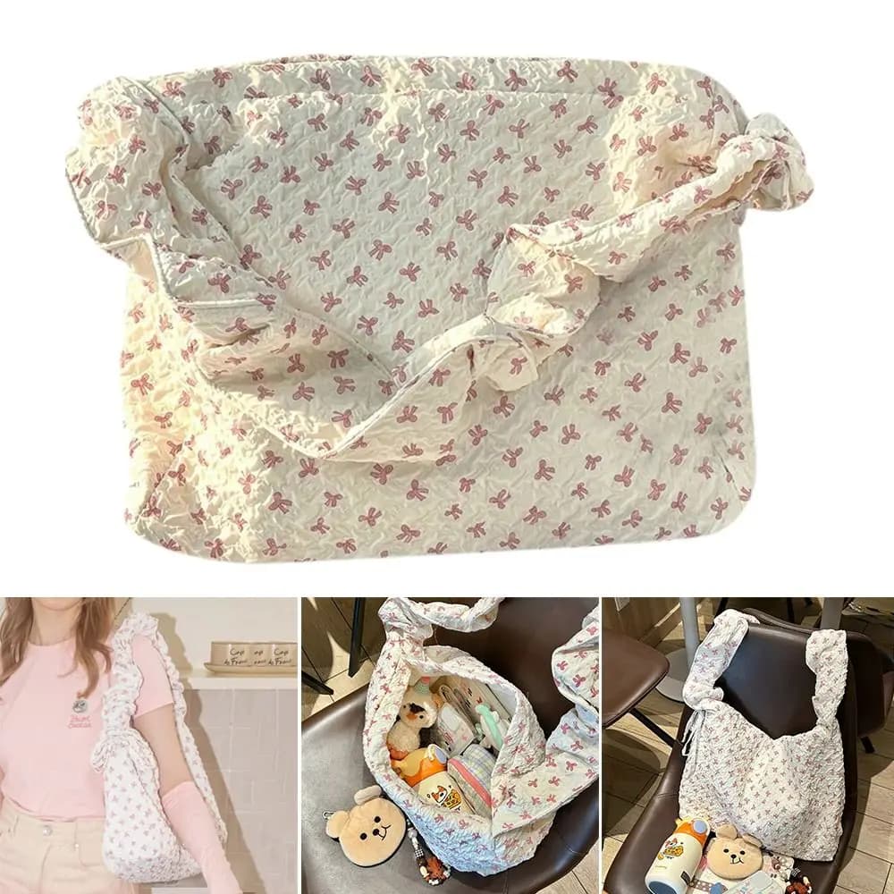 Fashion Canvas Printed Tote Bag Floral Pattern wrinkled Clouds Handbag Sweet Large Capacity Storage Handbags Girls Gifts