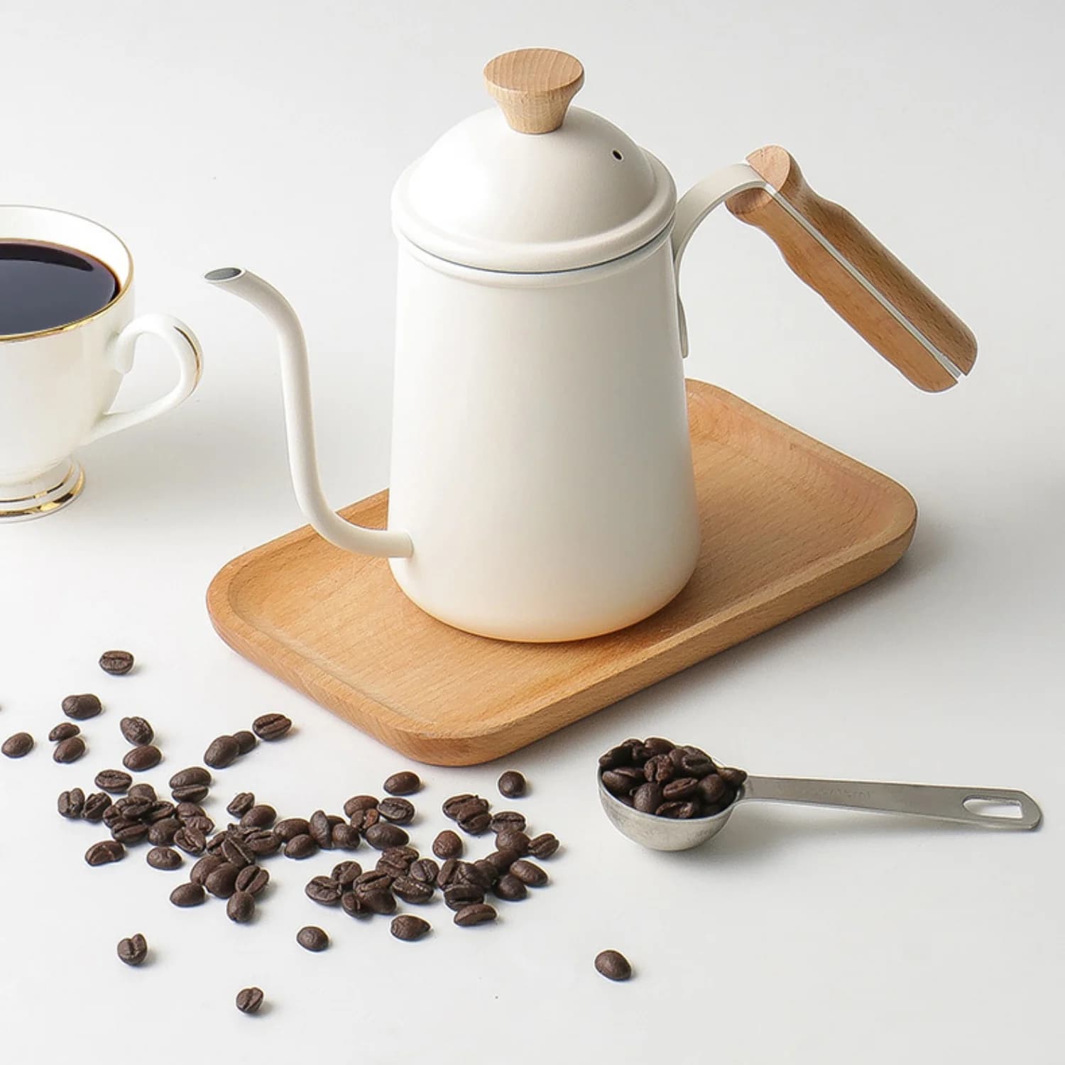 650ml Coffee Pot Hand Brewing Pot Stainless Steel Long Gooseneck Pot with Wooden Handle Coffee Pot Home Hand Brewing Coffee Pot