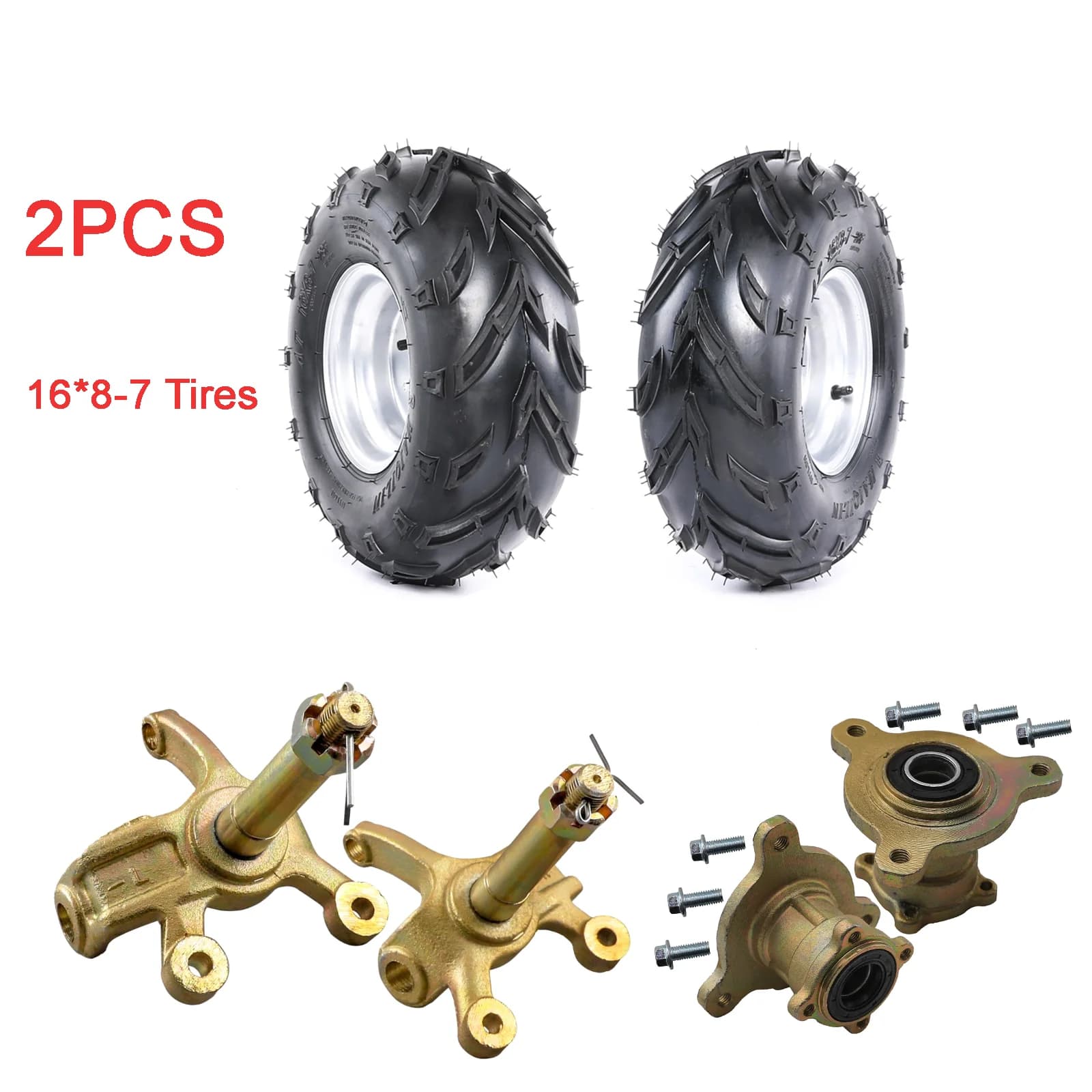 2pc 16x8-7 Tires Wheels Rims 3 Stud 16x8x7 Front Hubs Steering Knuckles ATV Quad Go Kart Taotao Coolster 125