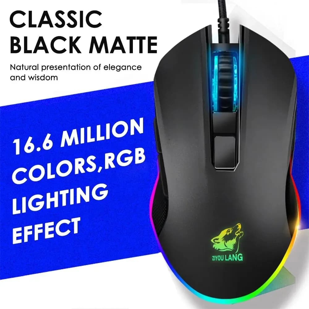 RGB Gaming Mouse Wired,Black Matte,Great Grip,ATTACK SHARK Mother Brand ZIYOULANG Production V1 Gaming Wired Mouse