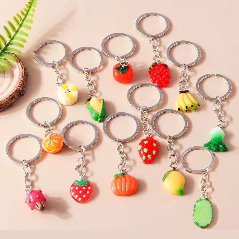Lovely Simulation Vegetables Fruits Keychains Cartoon Corn Mango Strawberry Orange Keyring Car Key Holder Bag Pendants Jewelry