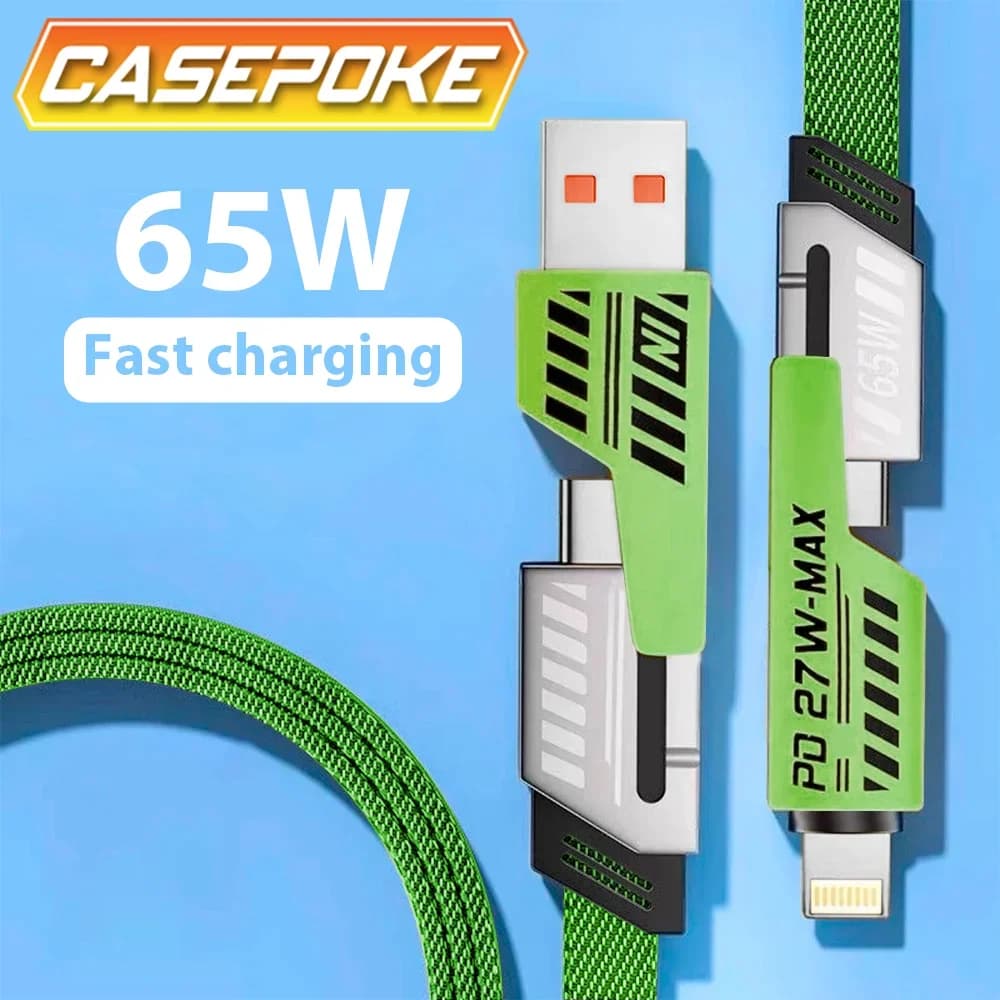 USB Type C Multi Port Quick Charge Wire Line PD 65W/27W 4 in 1 Mecha Fast Charging Data Cable Cord for IPhone 15 Samsung Xiaomi