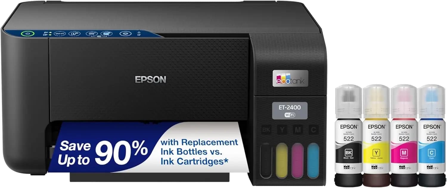 EcoTank ET-2400 Wireless Color All-in-One Cartridge-Free Supertank Printer with Scan and Copy – Easy, Everyday Home Printing
