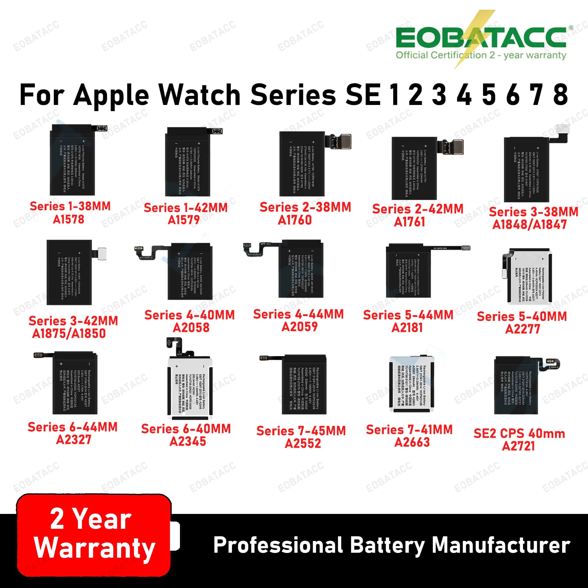 Original Battery For Apple Watch Series SE 1 2 3 4 5 6 7 8 Bateria For IWatch S1 S2 S3 LTE S4 S5 S6 S7 S8 38/40/41/42/44/45/49mm