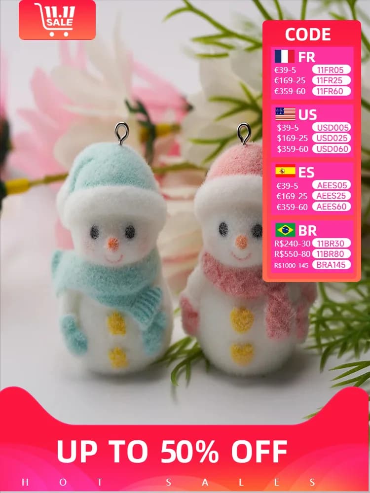 5pcs 3D Cute Christmas Snowman charms Flocking cartoon Doll Pendant for Backpack chains Keychains DIY Jewelry make Accessories