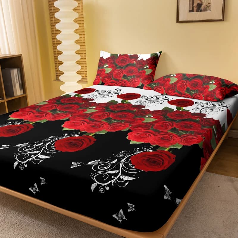 1 Simple modern Plant Flower Butterfly printed matte Fitted Sheet, bedroom printed bed cover, bedding (excluding pillowcases)