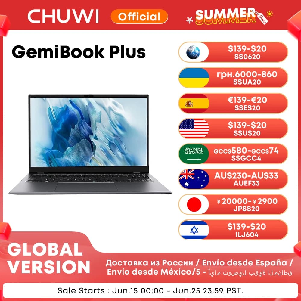 CHUWI GemiBook Plus Laptop 15.6" Intel N150/N100 Graphics for 12th Gen 1920*1080P 16GB RAM 512GB SSD With Cooling Fan Windows 11