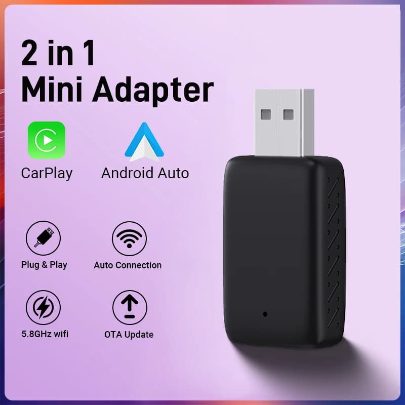 NEW 2in1 Mini Wireless Carplay Adapter And Android Auto Wireless Adapter Wired to Wireless Plug And Play For 99% OEM Cars