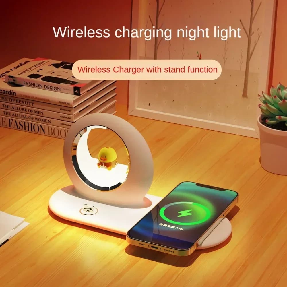 3-in-1 Wireless Charging Night Lights 15W Mobile Phone Earphone Fast with Bracket Function Charger Desk Lamps