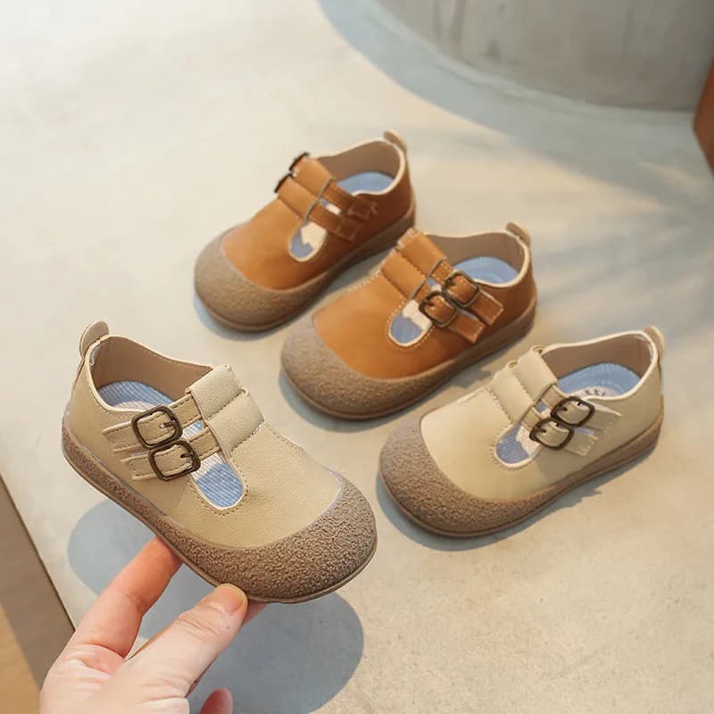 Kids Leather Shoe Retro 2024 Spring Autumn Girls' Flat Shoes Korean Style Non-slip Children Boys Causal Walking Shoes Hollow-out