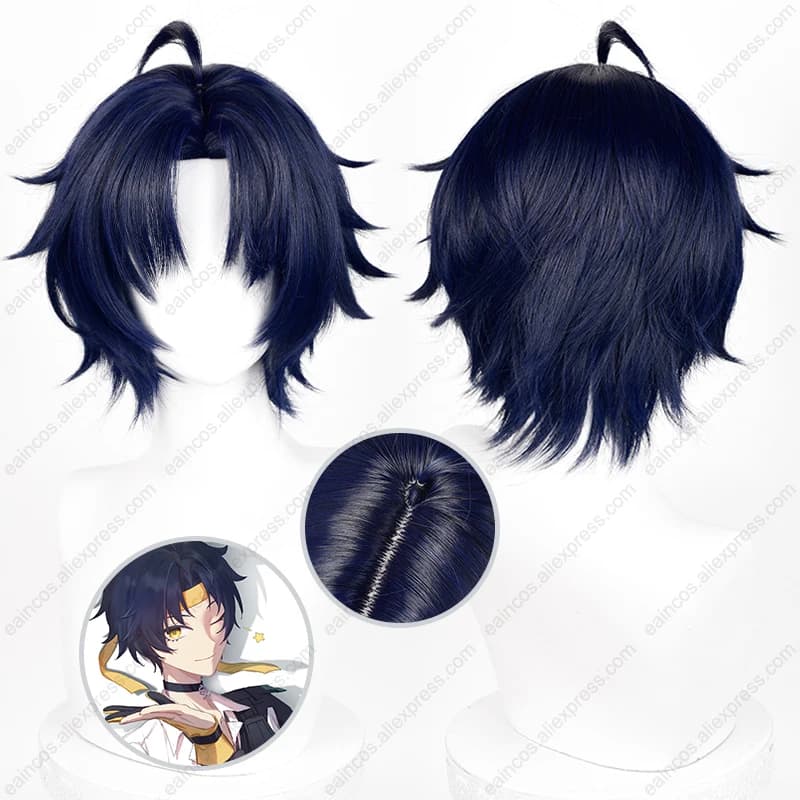 ZZZ Asaba Harumasa Cosplay Wig 30cm Blue Black Short Wigs Heat Resistant Synthetic Hair