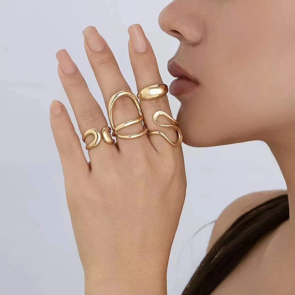 Cross-Border Hot Vintage Irregular C-shaped Open Ring Set Women Creative Geometric Finger Knuckle Ring Couple Jewelry! Attachmen
