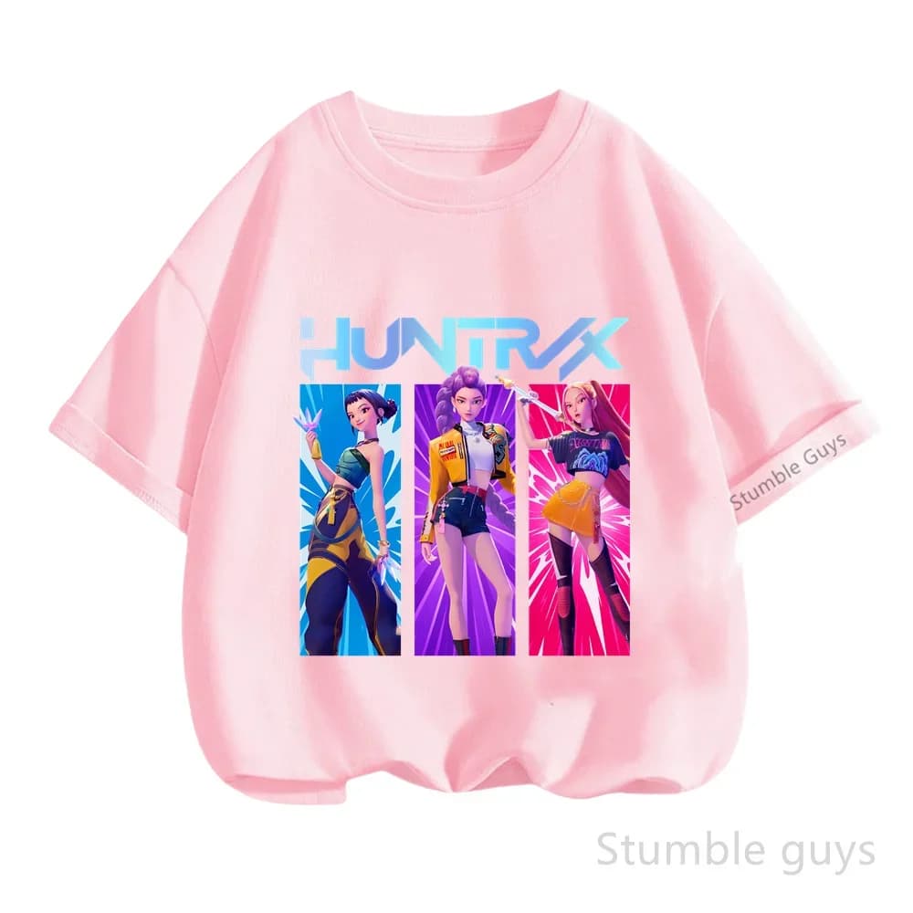 Kpop Demon Hunters T-Shirt Kids Short Sleeve Casual Fashion Summer Boys Girls Anime Clothes