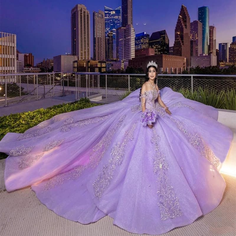 ANGELSBRIDEP Lavender Ball Gown Quinceanera Dress Bride Off Shoulder Sequin Applique Palace Dream Princess Ball Gowns Customized
