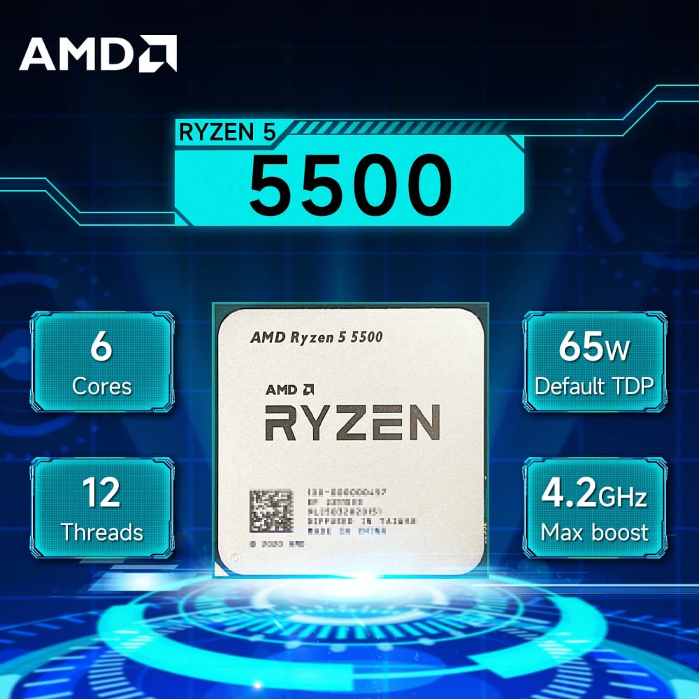 AMD Ryzen 5 5500 R5 5500 3.6 GHz 6-Core 12-Thread CPU Processor 7NM L3=16M 100-000000457 Socket AM4 No Fan