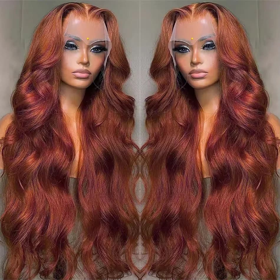 Reddish Brown 13x4 Lace Front Wigs Human Hair Pre Plucked 180% Density Body Wave Auburn Colored Human Hair Lace Frontal HumanWig