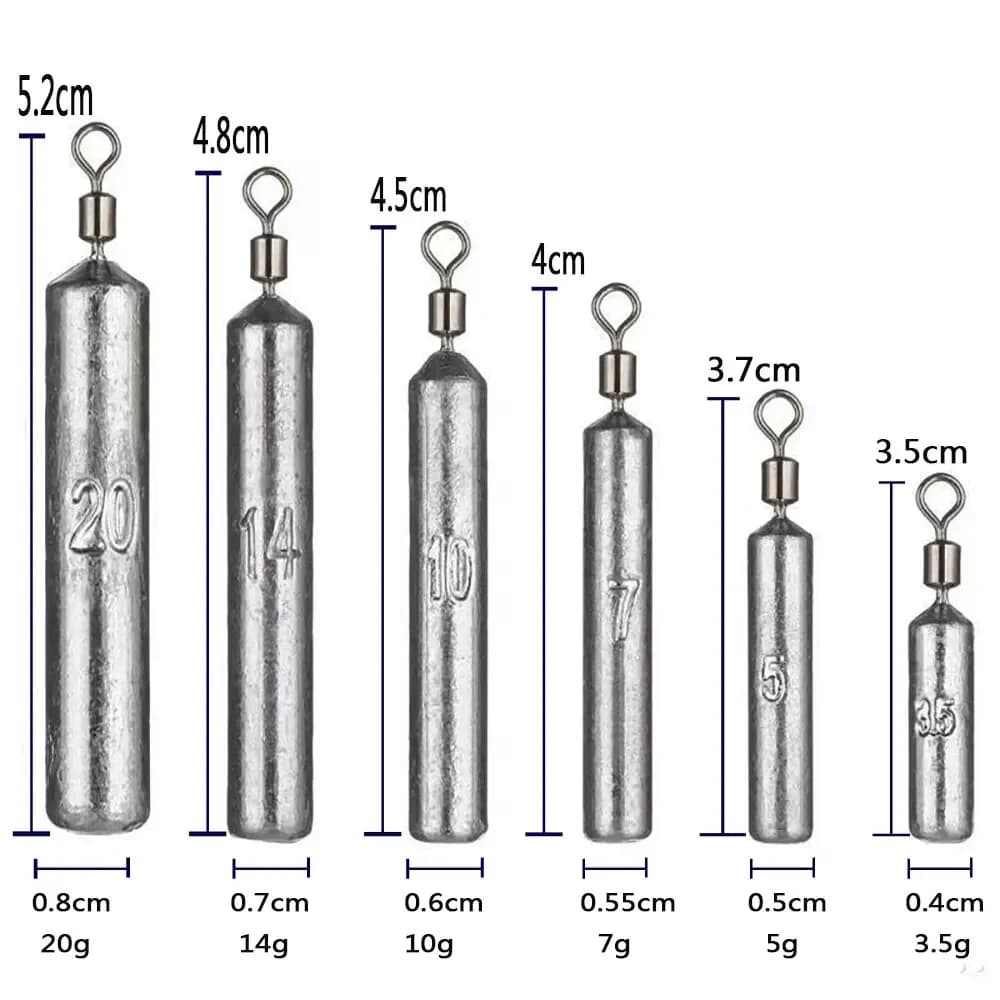 Fishing Weight 15PCS/Lot Sinker Mold 3.5g 5g 7g 10g 14g 20g Tube Bullet Plumb Pendant Metal Jig Sast Sea Tackle Kit Pesca Tool