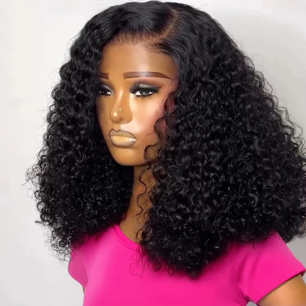 Glueless Short Bob Kinky Curly Human Hair Wig Deep Wave Frontal Wig 13x4 13x6 Lace Front Human Hair Wig Natural Hairline 250%