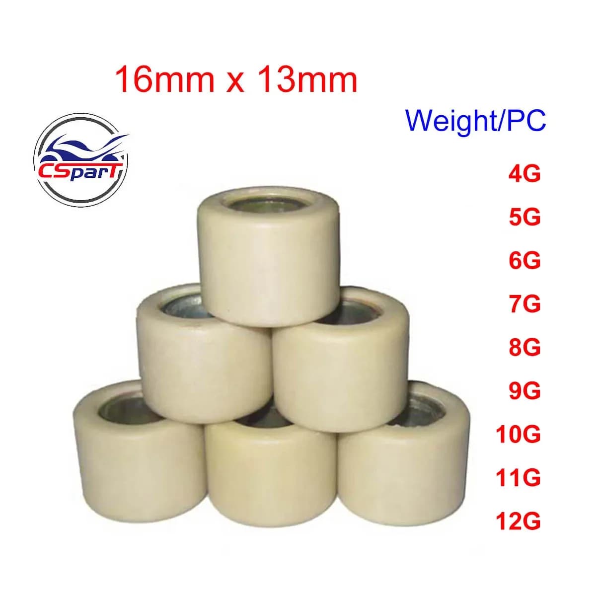 16x13 4G ~ 12G Variator Roller GY6 50 50CC 80CC 139QMB Dio R1 100 100CC JR100 KYMCO PEUGEOT PIAGGIO SYM Scooter