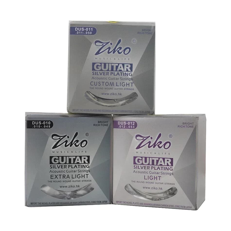 Ziko DUS Series 10 Sets of Acoustic Guitar Strings Hexagonal Core Silver Plating Winding 010-048/011-050/012-053 Inch Wholesales