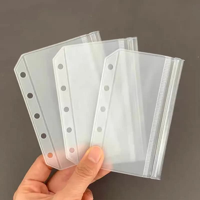 10pcs/Lot...Plastic M5 Zipper Binder Pocket Waterproof PVC Envelopes Loose Leaf Notebooks Documents Cards Inner Storage Pouch