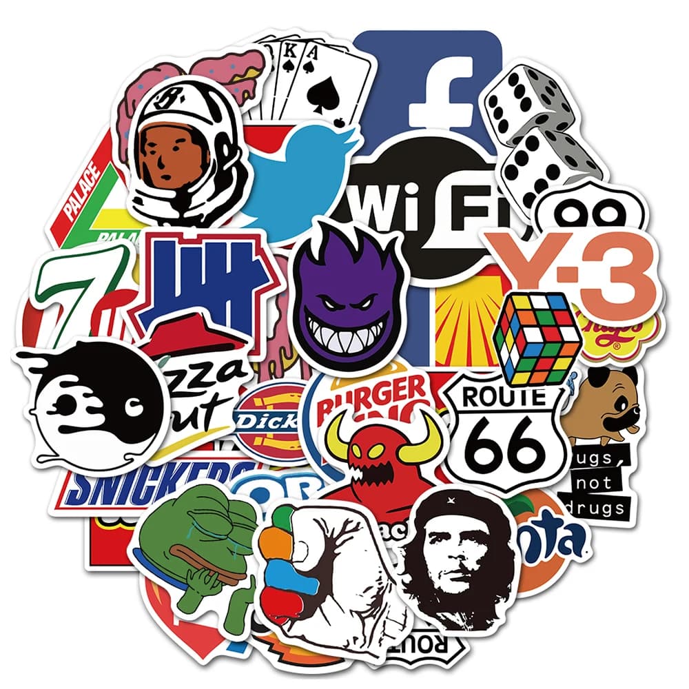 10/30/50/101PCS Cool Fashion Brand Logo Stickers Trend Skateboard Laptop Motorcycle Phone Car Graffiti Sticker Decals Kids Toy