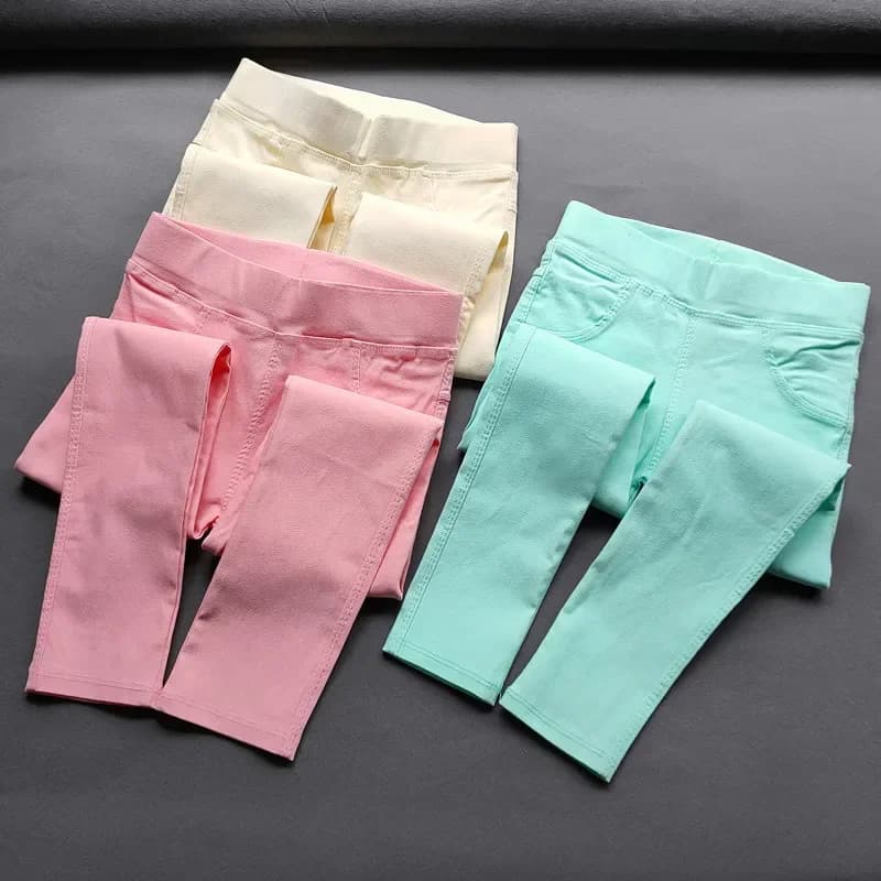 2-11Y Kids Girl Pants Slim Elastic Pencil Trousers Spring Autumn Candy Color Casual Girls Solid Leggings Children Clothing