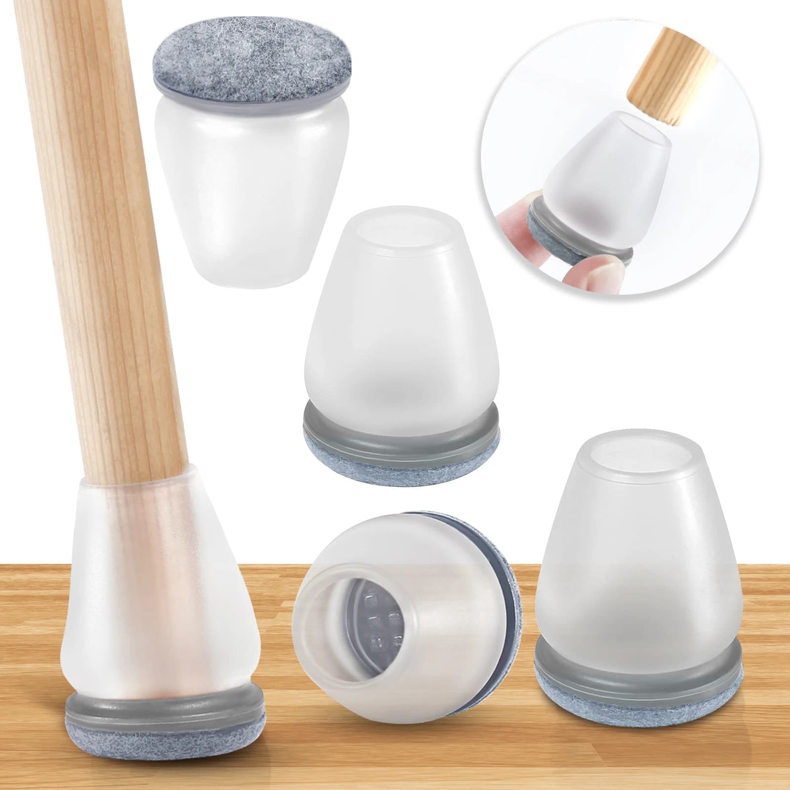 16PCS Grey Chair Leg Floor Protectors with Thick Wrap Felt Pads Silicone Furniture Foot Cover Table Feet Protect Floors
