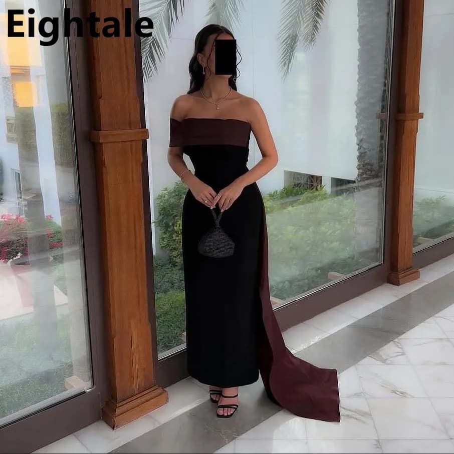 Eightale 2025 Black And Burgundy Evening Dress Wedding Party One Shoulder Satin Prom Dress Saudi Arabic Party Gown Customized
